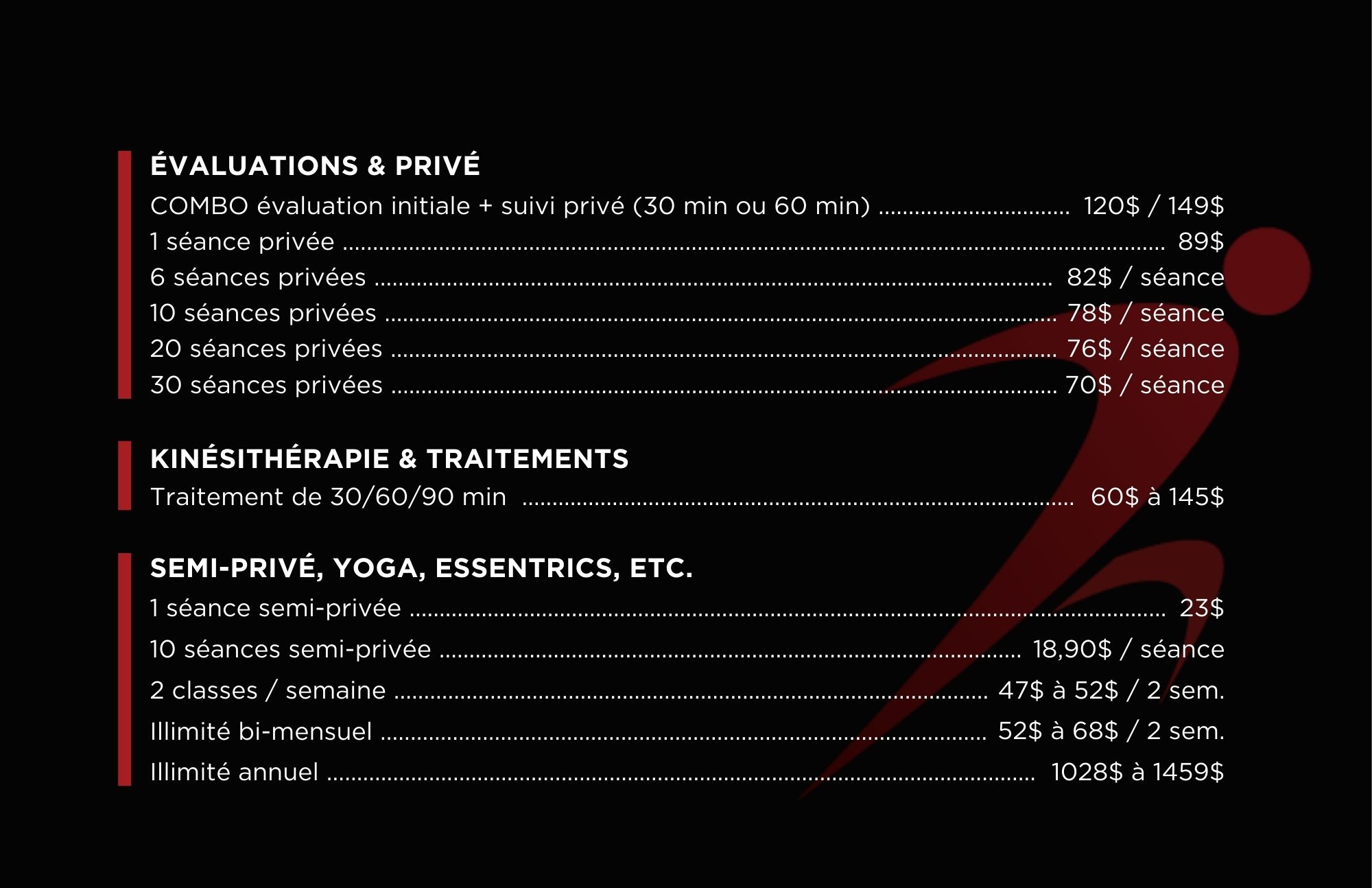 Kin Impact - grille tarifs