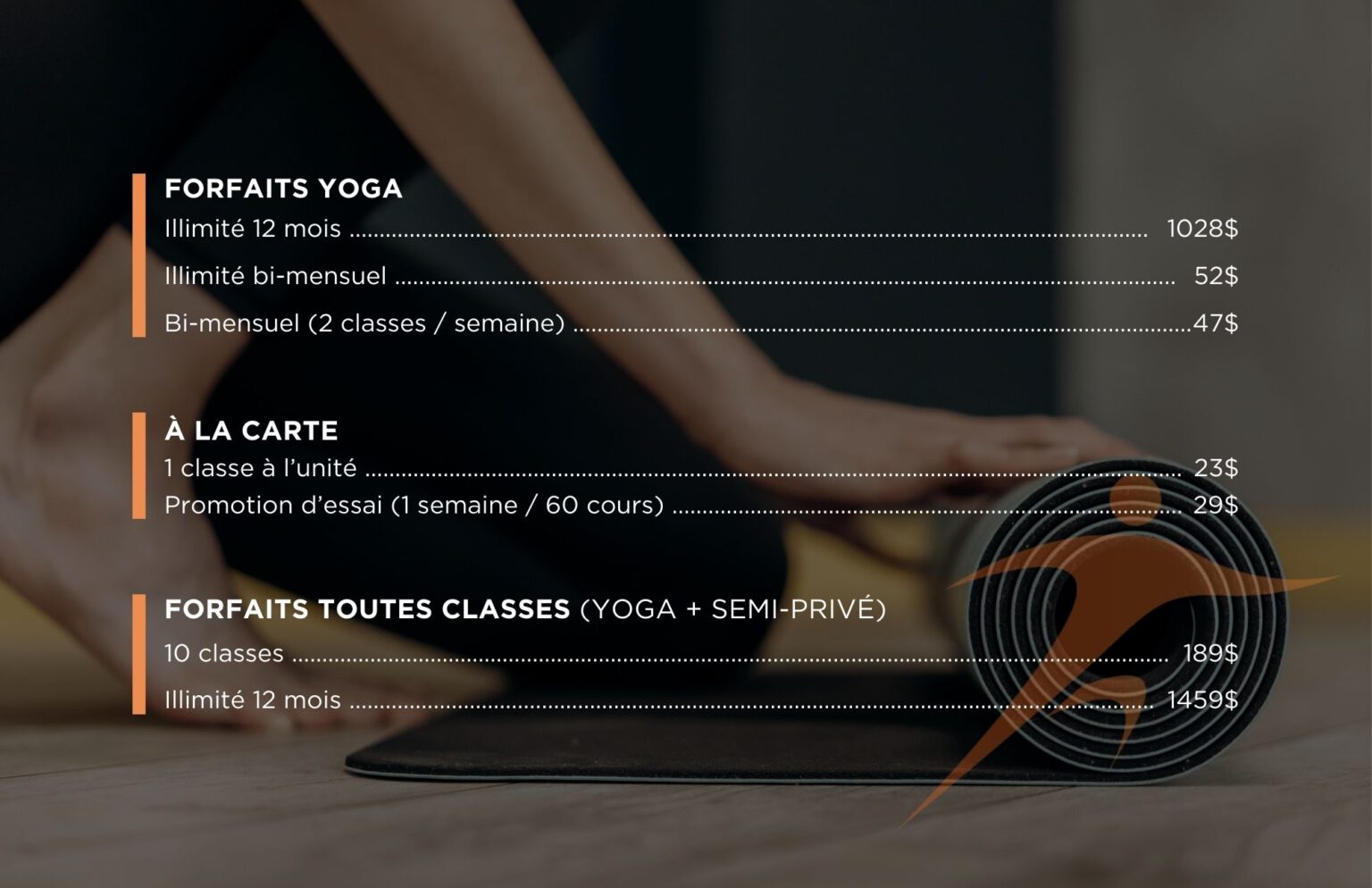 Kin Yoga Magog - grille tarifs