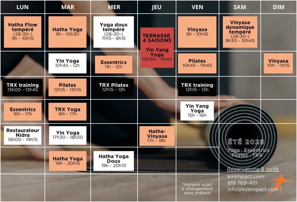 horaire kin yoga été 2026