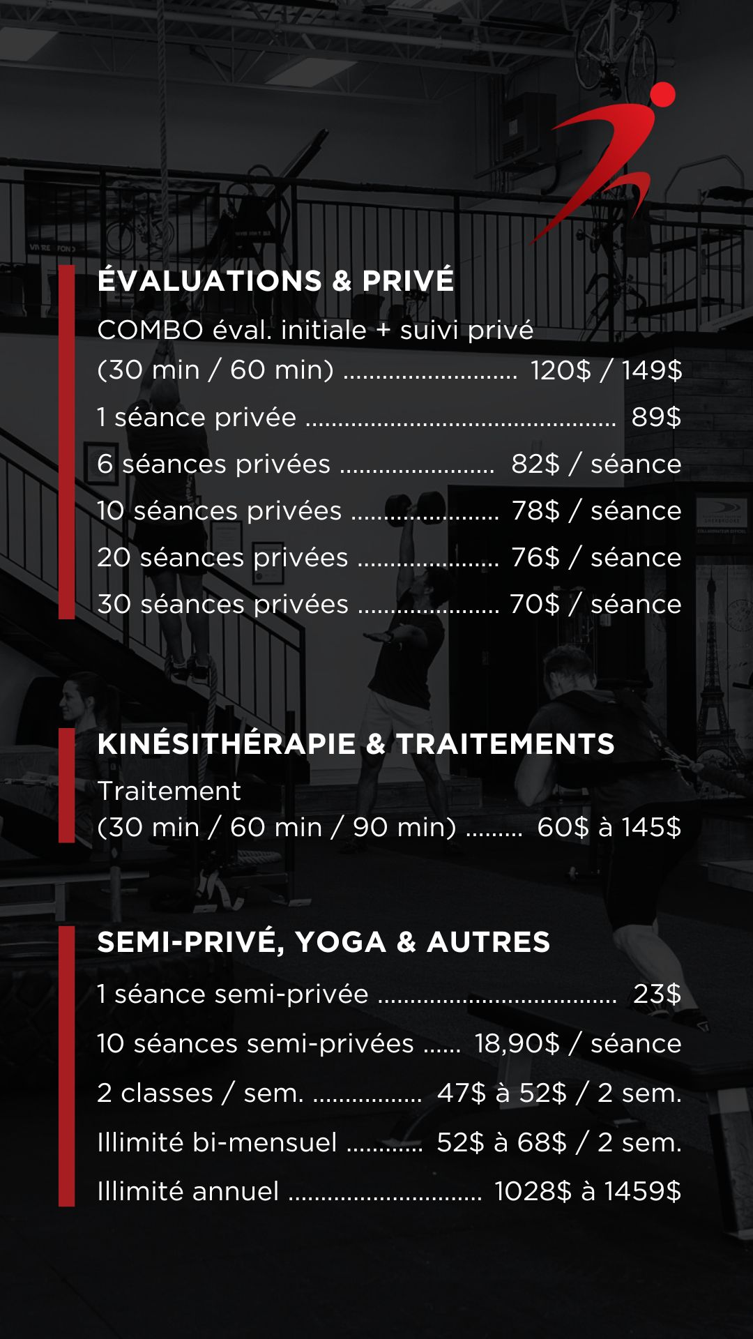 Grille des tarifs - Kin Impact